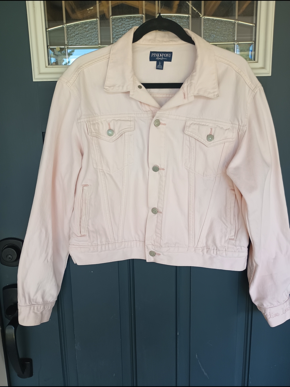 Ralph Lauren Pink Pony Breast Cancer Awareness Pale Pink Denim Trucker Jacket L